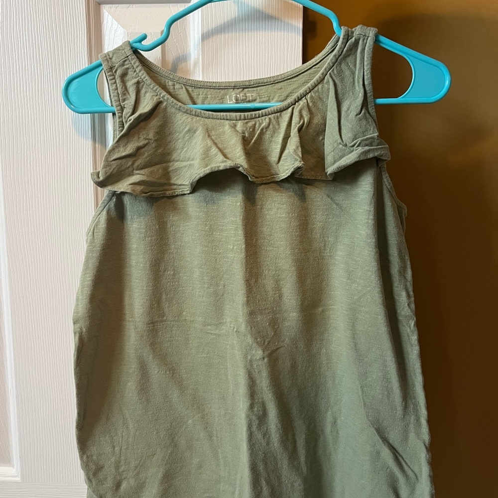 LOFT Olive Sleeveless Top with Ruffle